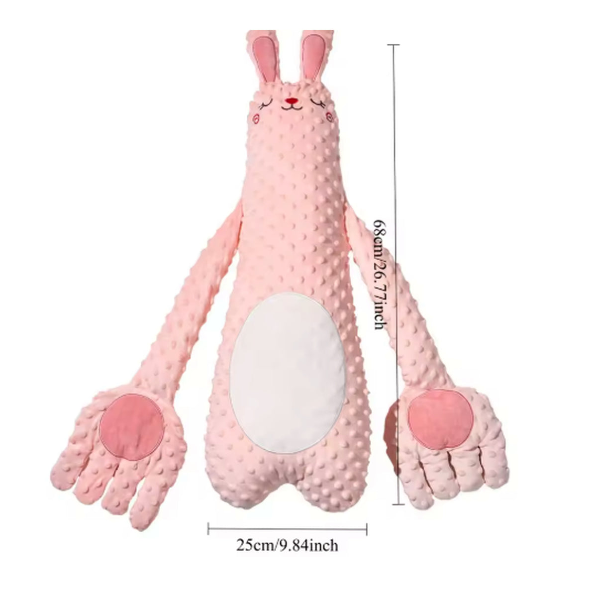 Mimora HugBunny pink plush product dimensions